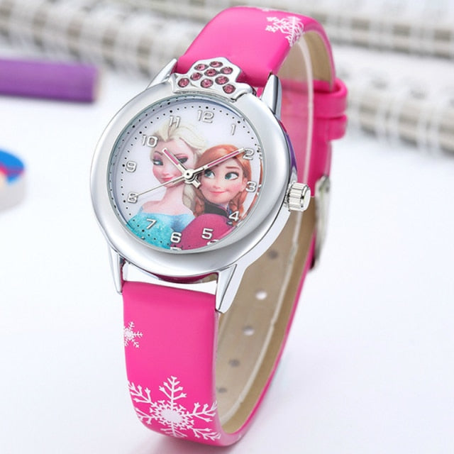 Elsa Princess Kids Watches Leather Strap Cute Children's Cartoon Wristwatches Gifts