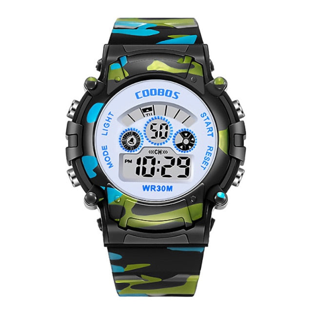 Boys Camouflage Watch Children Sport Waterproof LED Luminous Date Week Clock